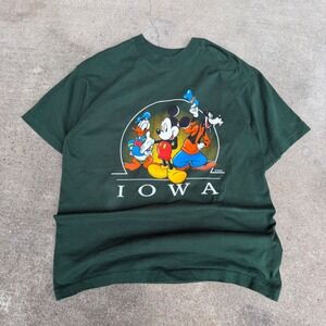 Vintage Disney Iowa T Shirt Fruit of the Loom Mickey Donald Goofy Green XL
